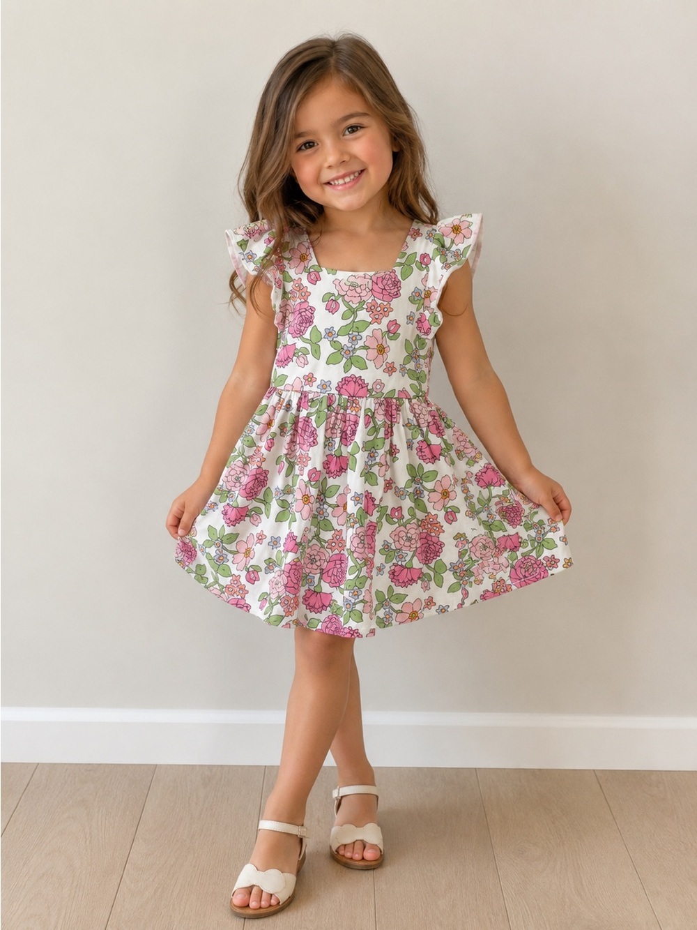 • Monica and Andy • Girls Floral Twirl Dress White / Pink
3